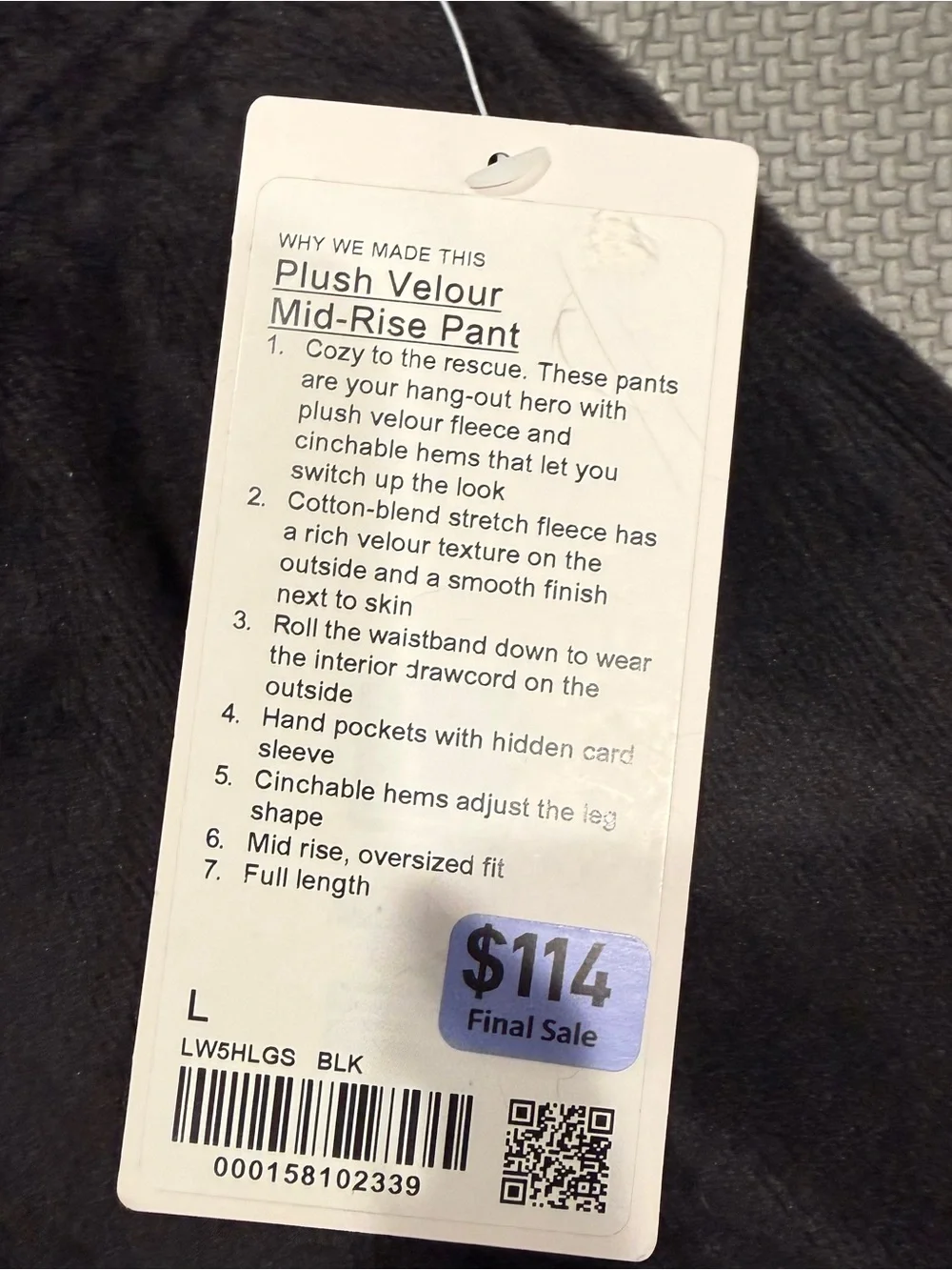 lululemon athletica Black Velour Lounge Pants